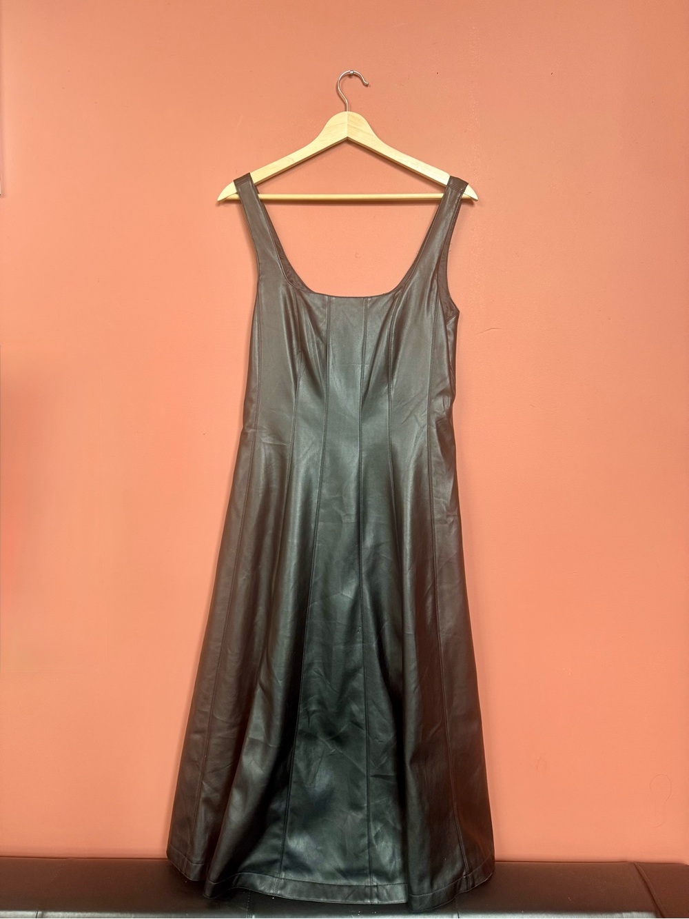 Avec Les Filles Black Faux Leather Midi Dress